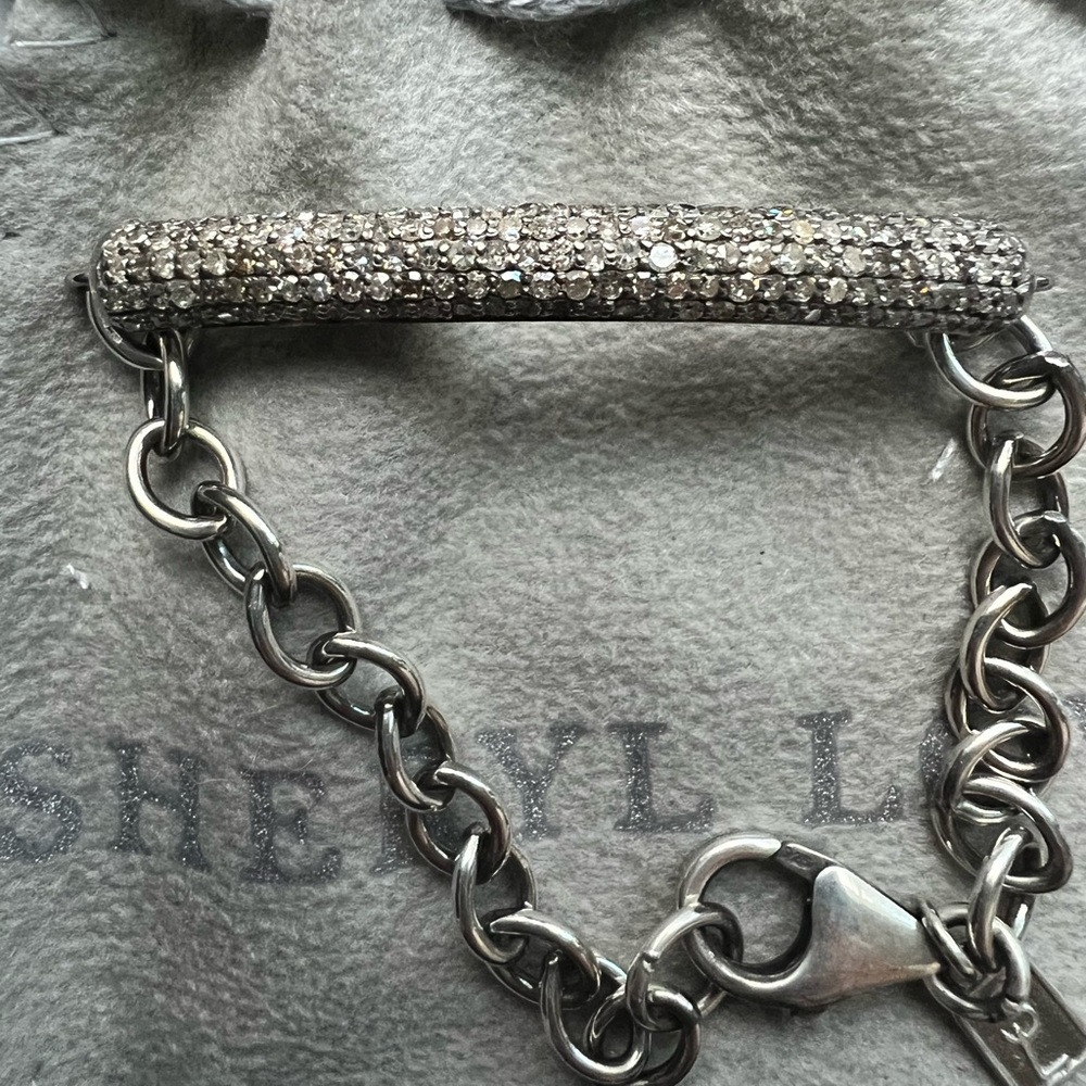 Sheryl Lowe Oxidized Sterling Silver Bracelet with Diamond Bar Station - Picture 2 of 5